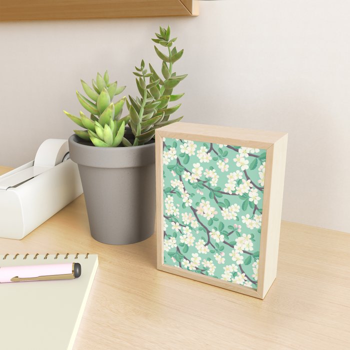 Apple Blossoms Pattern on Green Mini Art Print Gallery Image 2