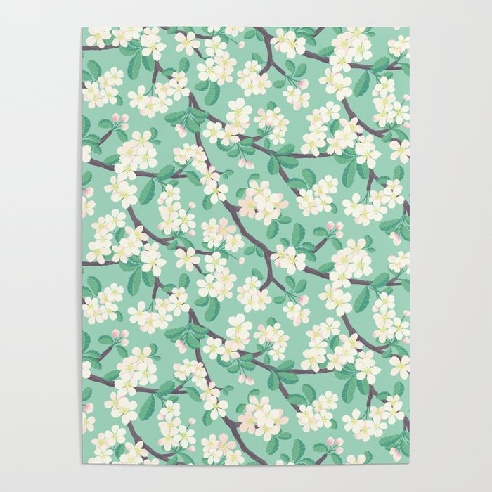 Apple Blossoms Pattern on Green Poster Gallery Image 4