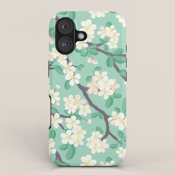 Apple Blossoms Pattern on Green iPhone Case Gallery Image 1