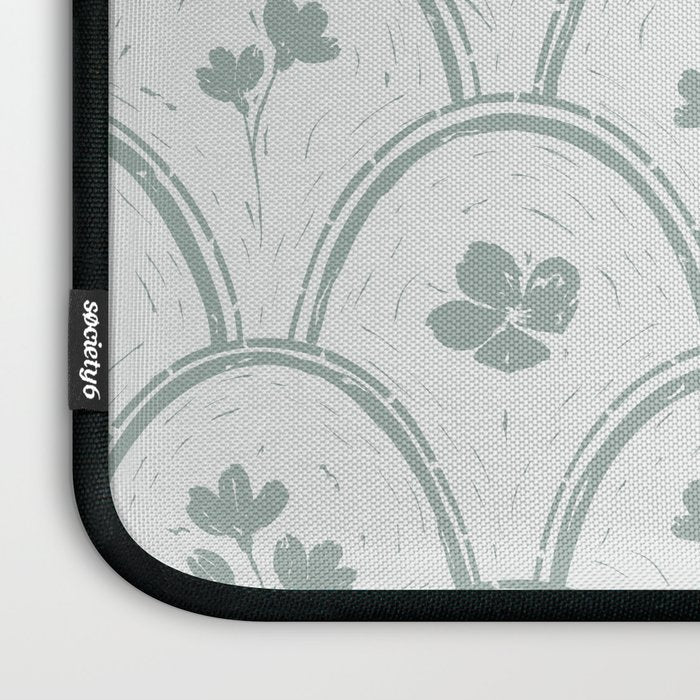 Rustic scallop floral block print - dusty mint pastel green pattern Laptop Sleeve Gallery Image 3