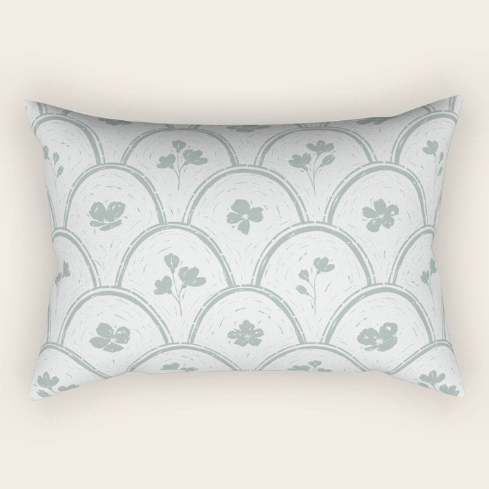Rustic scallop floral block print - dusty mint pastel green pattern Rectangular Pillow Gallery Image 1