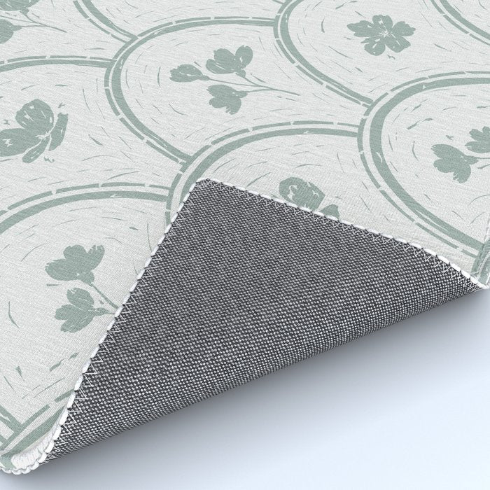 Rustic scallop floral block print - dusty mint pastel green pattern Rug Gallery Image 4