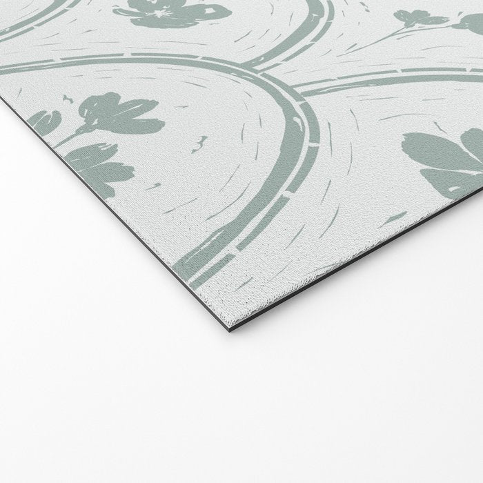 Rustic scallop floral block print - dusty mint pastel green pattern Welcome Mat Gallery Image 2