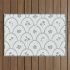 Rustic scallop floral block print - dusty mint pastel green pattern Outdoor Rug Gallery Image 1