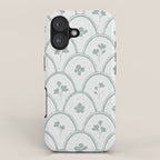Rustic scallop floral block print - dusty mint pastel green pattern iPhone Case Gallery Image 1
