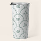 Rustic scallop floral block print - dusty mint pastel green pattern Travel Mug Gallery Image 3