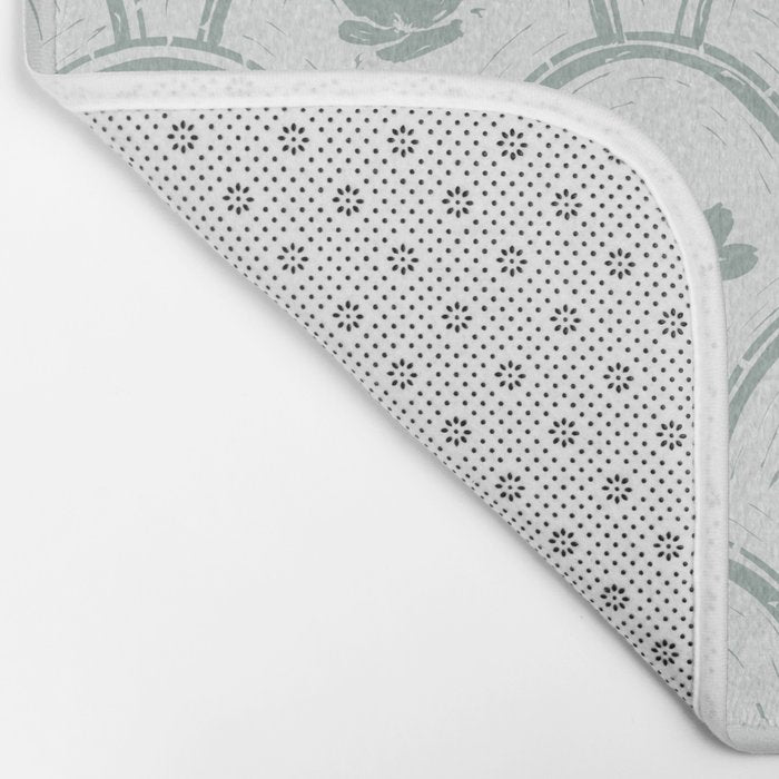 Rustic scallop floral block print - dusty mint pastel green pattern Bath Mat Gallery Image 2