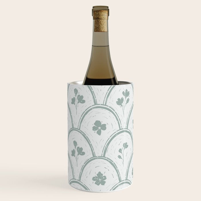Rustic scallop floral block print - dusty mint pastel green pattern Wine Chiller Gallery Image 1