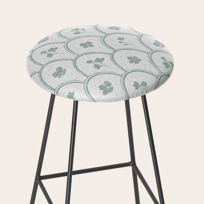 Rustic scallop floral block print - dusty mint pastel green pattern Stool Gallery Image 2