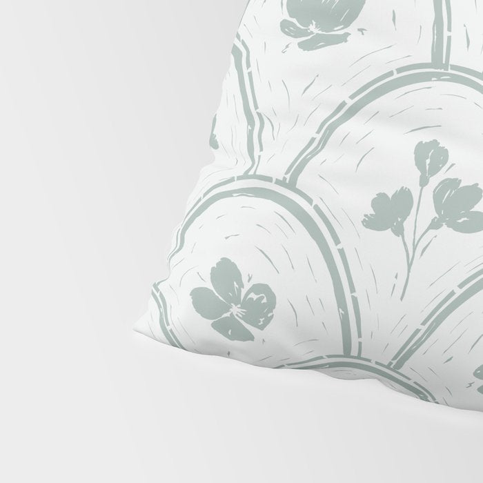 Rustic scallop floral block print - dusty mint pastel green pattern Pillow Sham Gallery Image 4