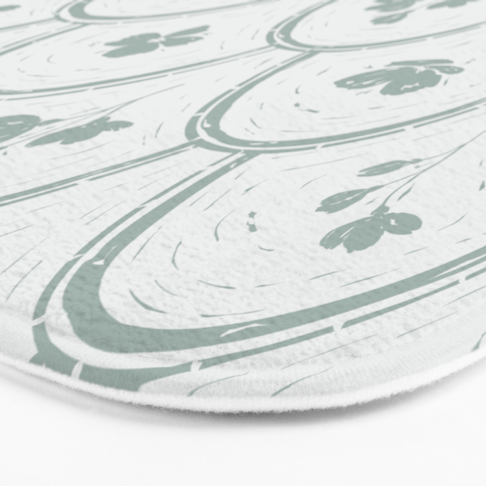Rustic scallop floral block print - dusty mint pastel green pattern Bath Mat Gallery Image 3