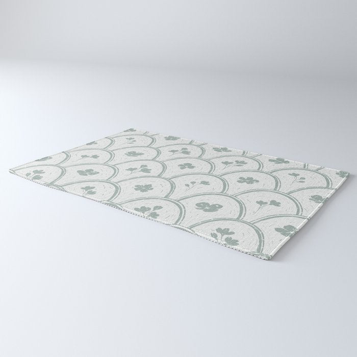 Rustic scallop floral block print - dusty mint pastel green pattern Rug Gallery Image 3