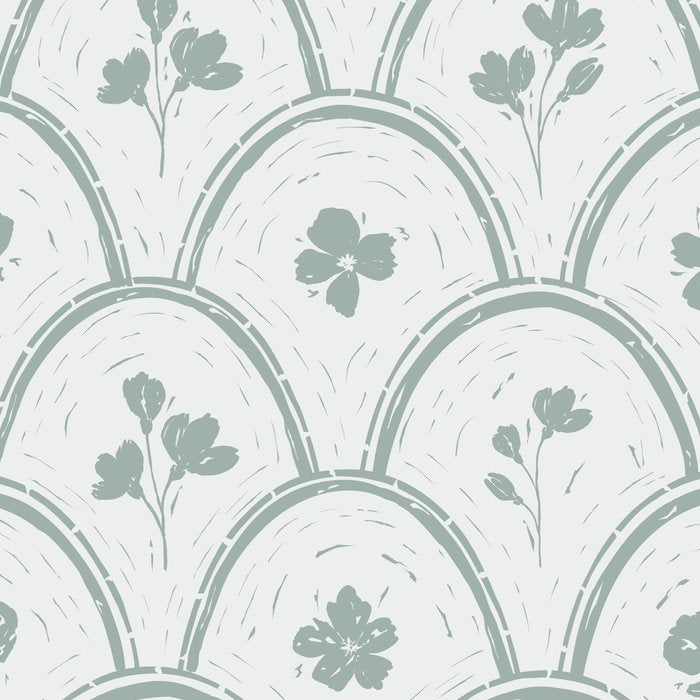 Rustic scallop floral block print - dusty mint pastel green pattern Coffee Mug Gallery Image 2