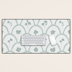 Rustic scallop floral block print - dusty mint pastel green pattern Desk Mat Gallery Image 1