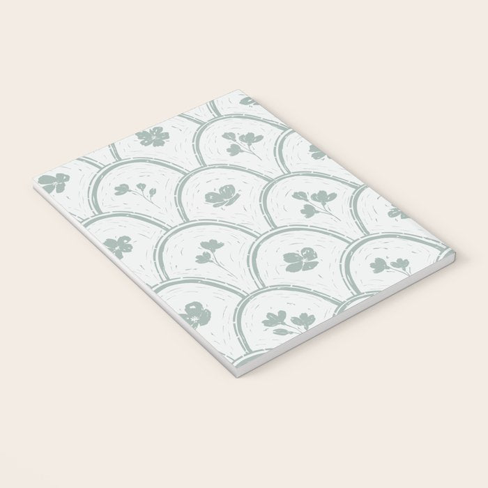 Rustic scallop floral block print - dusty mint pastel green pattern Notebook Gallery Image 3