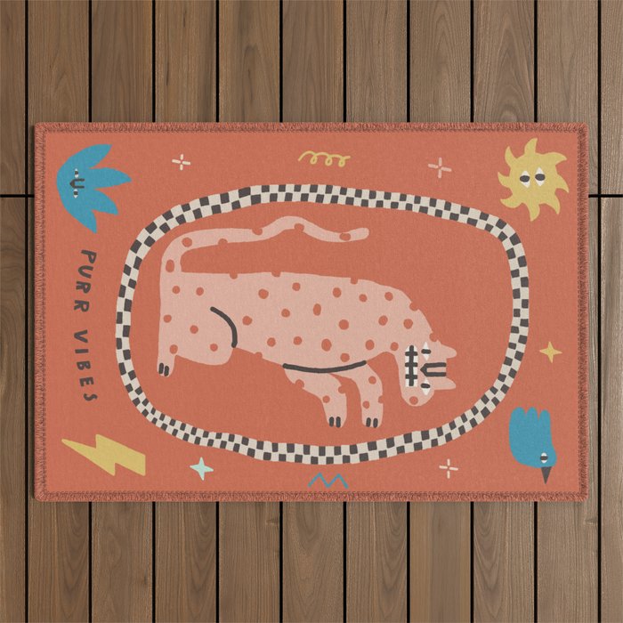 Trippy tiger in red Outdoor Rug Gallery Image 1