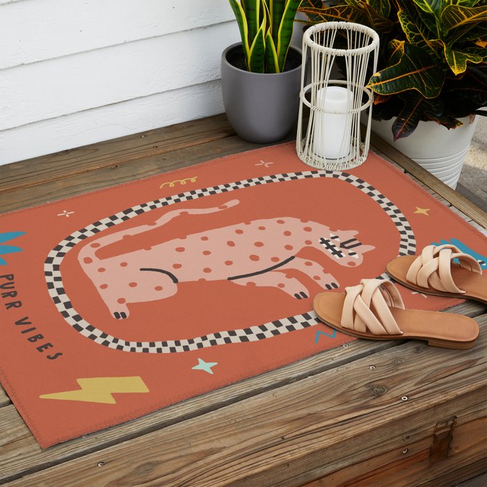Trippy tiger in red Outdoor Rug Gallery Image 2