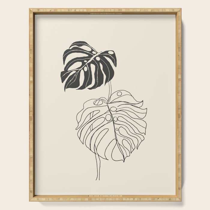 Monstera Leaf Drawing Serving Tray Gallery Image 1