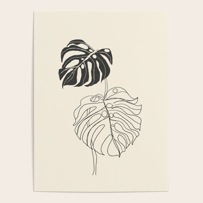 Monstera Leaf Drawing Poster Gallery Image 1