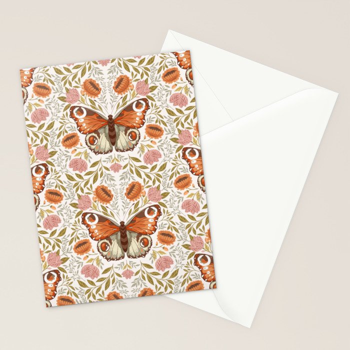 William Morris Inspired Monarch Butterfly Pattern Stationery Card Gallery Image 2