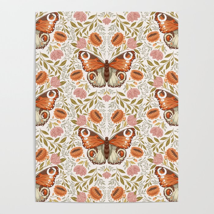 William Morris Inspired Monarch Butterfly Pattern Poster Gallery Image 1