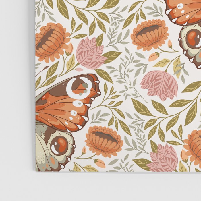 William Morris Inspired Monarch Butterfly Pattern Poster Gallery Image 3