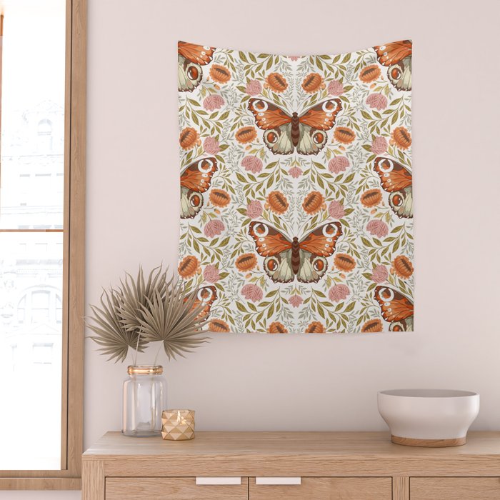 William Morris Inspired Monarch Butterfly Pattern Wall Tapestry Gallery Image 2