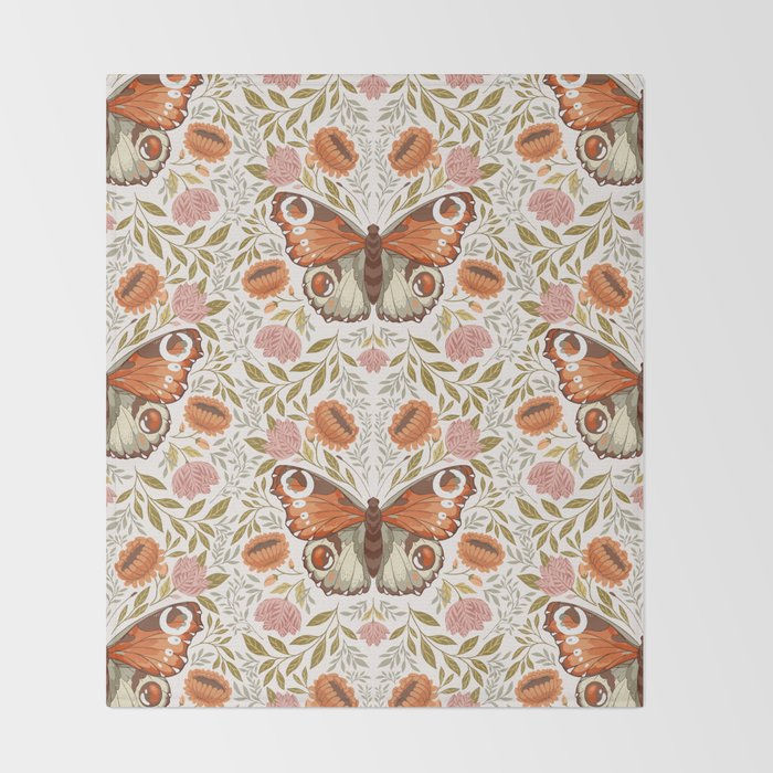William Morris Inspired Monarch Butterfly Pattern Throw Blanket Gallery Image 2
