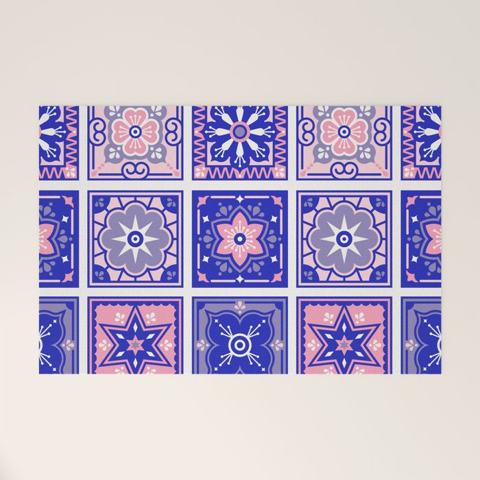 Talavera Mexican Tile - Pink & Periwinkle Palette Welcome Mat Gallery Image 1