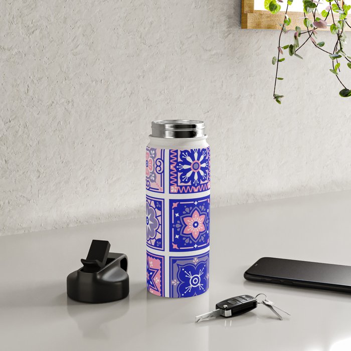 Talavera Mexican Tile - Pink & Periwinkle Palette Water Bottle Gallery Image 5