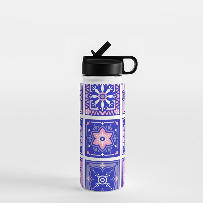 Talavera Mexican Tile - Pink & Periwinkle Palette Water Bottle Gallery Image 1