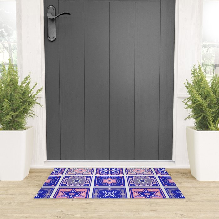 Talavera Mexican Tile - Pink & Periwinkle Palette Welcome Mat Gallery Image 3