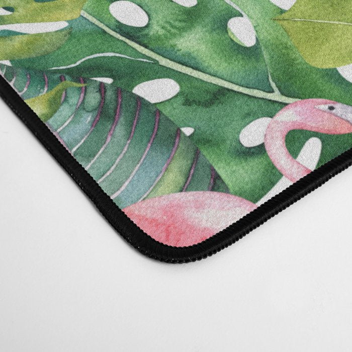 Flamingo Tropical, Colorful Tropical Jungle Monstera Painting, Watercolor Birds Banana Leaves Desk Mat Gallery Image 4