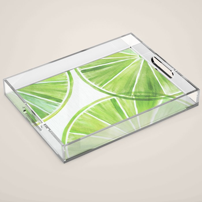 Fresh Lime Citrus Abstract Watercolor Acrylic Tray Gallery Image 1