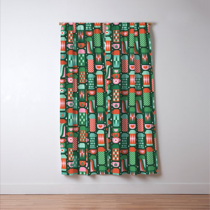 Retro Christmas Coffee Thermoses - Green Window Curtain Gallery Image 3