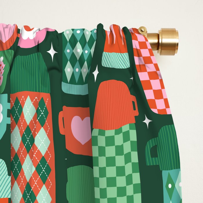 Retro Christmas Coffee Thermoses - Green Window Curtain Gallery Image 2