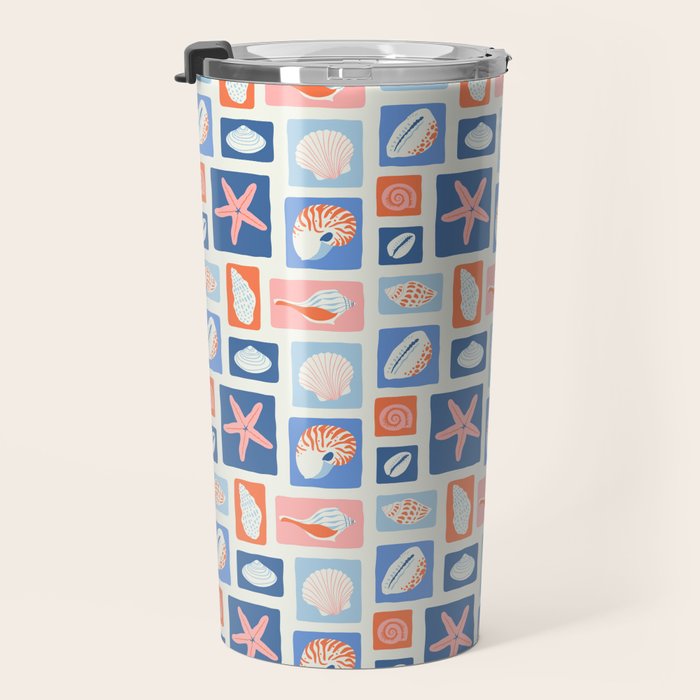 Vintage marine seashell mosaic art pattern Travel Mug Gallery Image 3