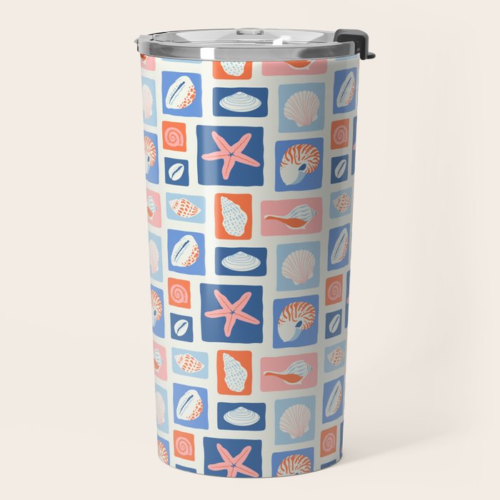 Vintage marine seashell mosaic art pattern Travel Mug Gallery Image 2