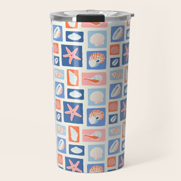 Vintage marine seashell mosaic art pattern Travel Mug Gallery Image 1
