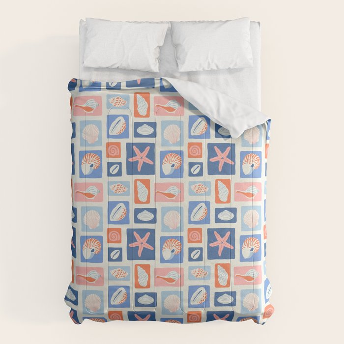 Vintage marine seashell mosaic art pattern Comforter Gallery Image 1