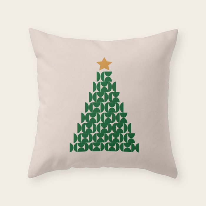 Winter Market | 05 - Festive Christmas Tree Green And Neutral Modern Holiday Throw Pillow Gallery Image 6