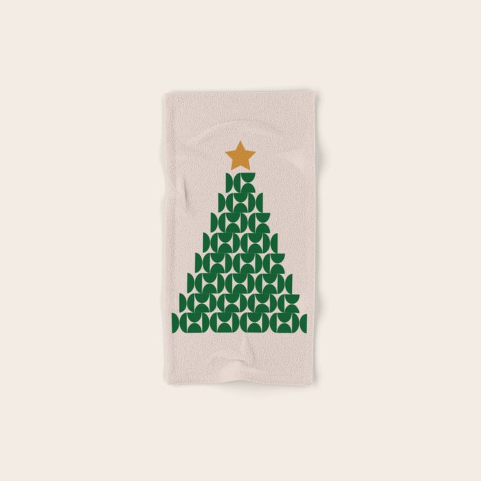 Winter Market | 05 - Festive Christmas Tree Green And Neutral Modern Holiday Bath Towel Gallery Image 1