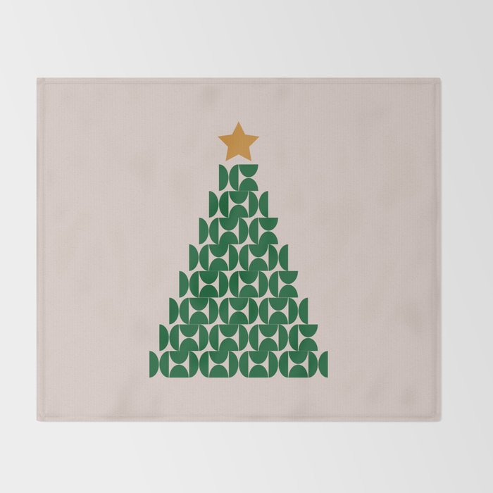Winter Market | 05 - Festive Christmas Tree Green And Neutral Modern Holiday Throw Blanket Gallery Image 2