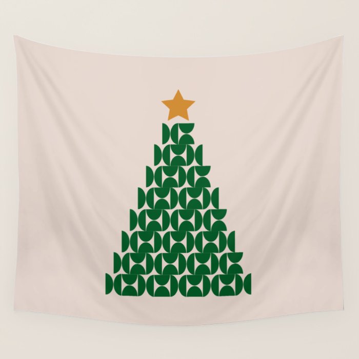 Winter Market | 05 - Festive Christmas Tree Green And Neutral Modern Holiday Wall Tapestry Gallery Image 4