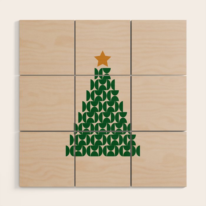 Winter Market | 05 - Festive Christmas Tree Green And Neutral Modern Holiday Wood Wall Art Gallery Image 1
