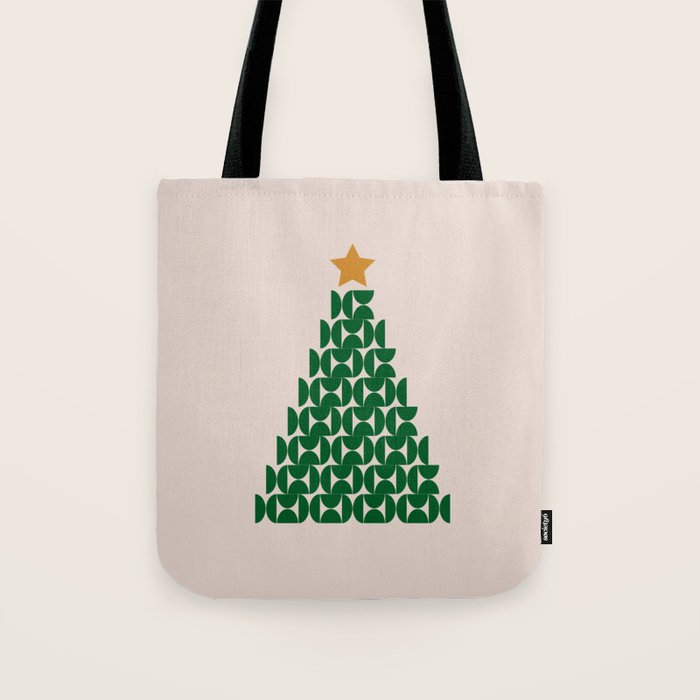 Winter Market | 05 - Festive Christmas Tree Green And Neutral Modern Holiday Tote Bag Gallery Image 1