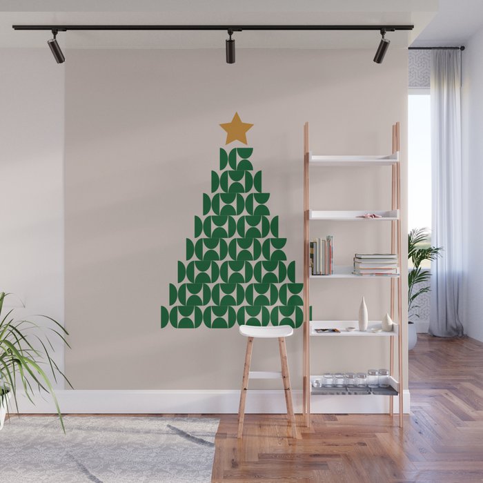 Winter Market | 05 - Festive Christmas Tree Green And Neutral Modern Holiday Wall Mural Gallery Image 1