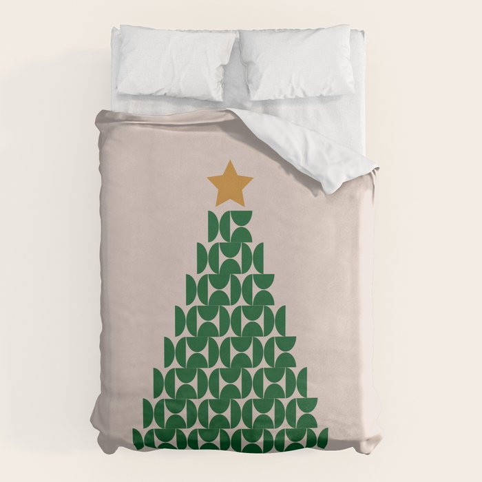 Winter Market | 05 - Festive Christmas Tree Green And Neutral Modern Holiday Duvet Cover Gallery Image 6