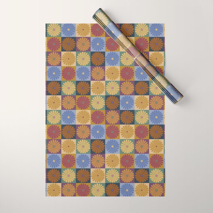 Retro Flowers Check Pattern XII Wrapping Paper Gallery Image 1