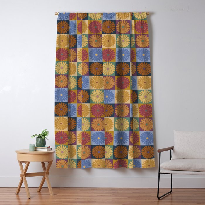 Retro Flowers Check Pattern XII Window Curtain Gallery Image 5